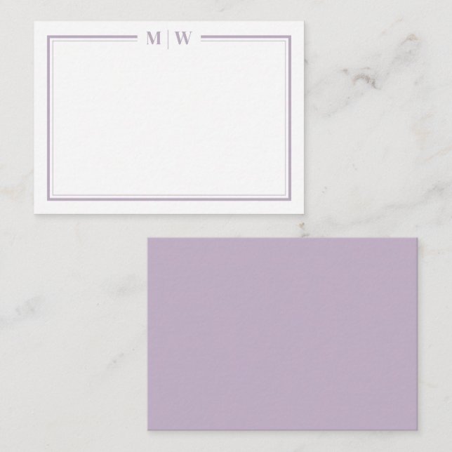 Lila minimalistisk monogram anteckningskort (Fram/baksida)