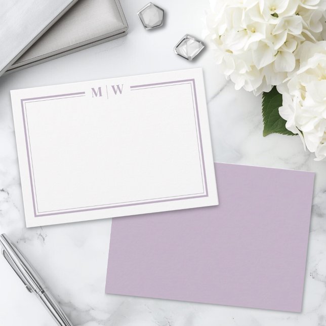 Lila minimalistisk monogram anteckningskort (Purple Minimalist Monogram Note Card)