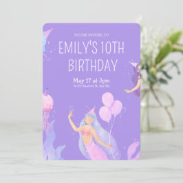 Lila Minimalistisk Sjöjungfru födelsedag Inbjudningar