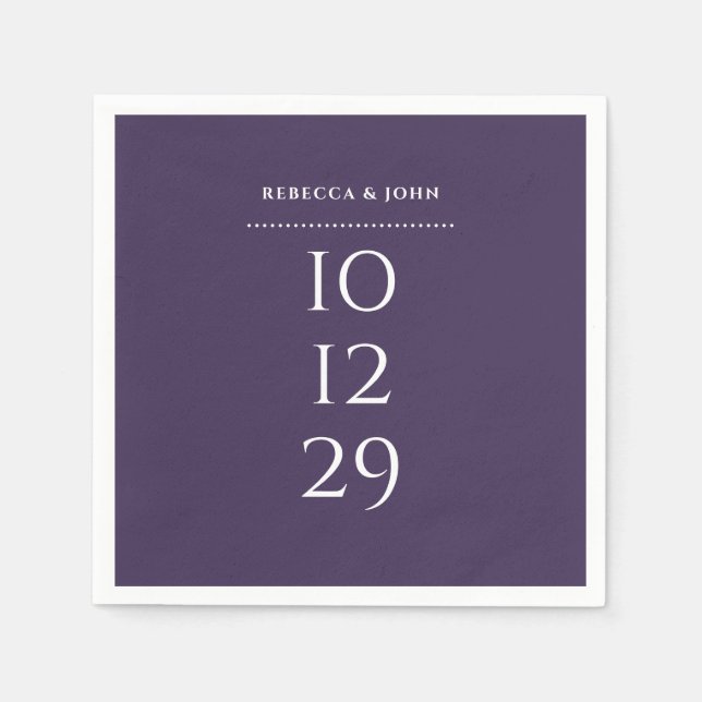 Lila minimalistisk speciell datum bröllop pappersservett (Framsidan)