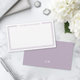 Lila minimalistiskt initial monogram anteckningskort