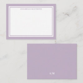 Lila minimalistiskt namnmonogram anteckningskort