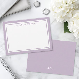 Lila minimalistiskt namnmonogram anteckningskort