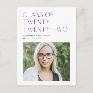 Lila Minimalistklass för 2022 Photo Studenten Meddelande Vykort