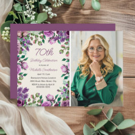 Lila Mint Grönt Blommigt 70:e födelsedagsfoto Inbjudningar