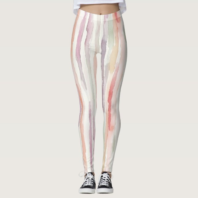 Lila Mint Persika Ros Randigt Leggings (Framsida)