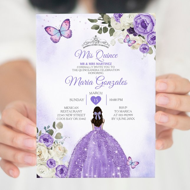 Lila Mis Quince Lavender 15 Anos Silver Krona Inbjudningar (Skapare uppladdad)