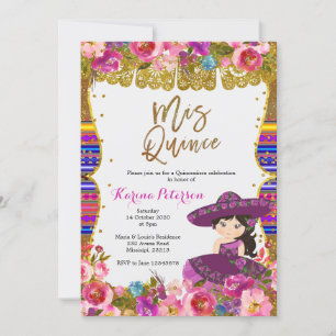Lila Mis Quince Mexikansk födelsedagsinbjudan Inbjudningar