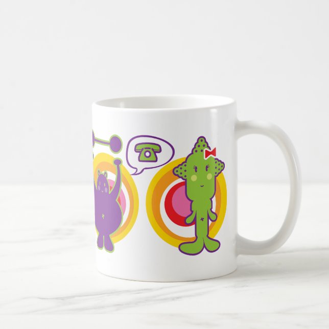Lila & Miss Grönt Cute Tecknade figurer Kaffemugg (Höger)