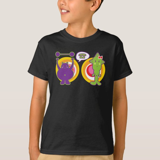 Lila & Miss Grönt Cute Tecknade figurer Tee Shirt (Framsida)