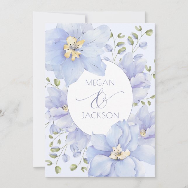 Lila mjuk blomma bröllop inbjudningar (Framsida)