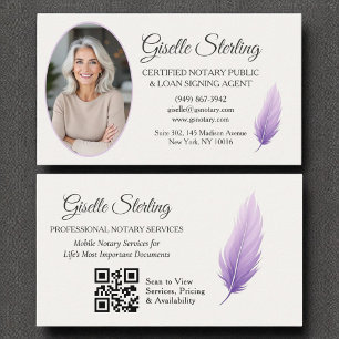 Lila Mobile Notary QR Code Lilac Photo Visitkort