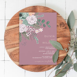 Lila modern blomster eukalyptus bröllopsinbjudan inbjudningar