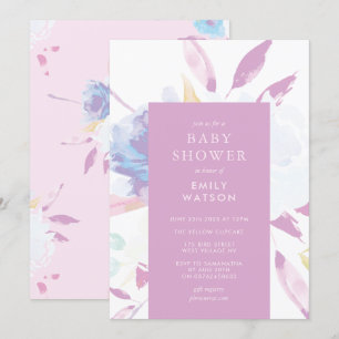 Lila modern blomster vattenfärg baby shower inbjudningar