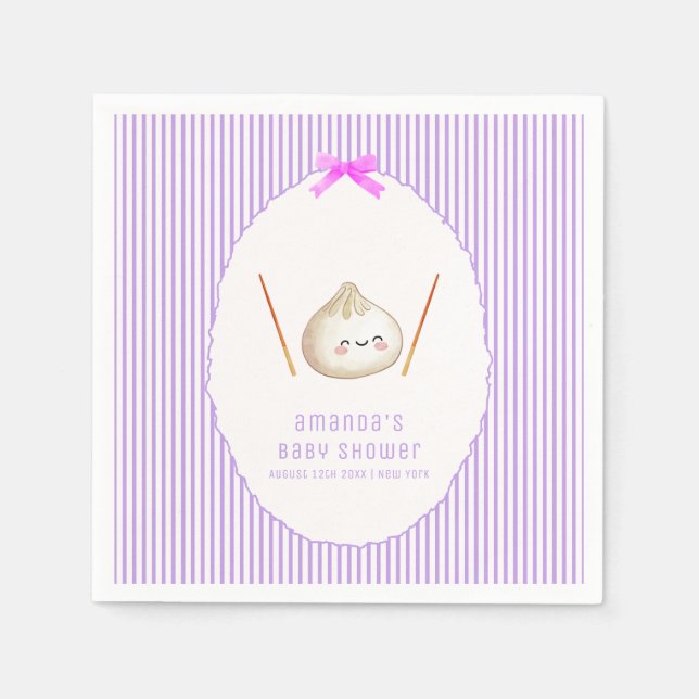 Lila Modern Bow Asiatisk Dumplings Babyfest Pappersservett (Framsidan)