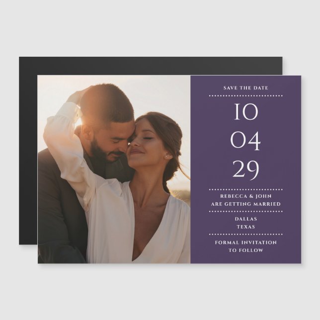Lila Modern Bröllop Photo Save Date Magnetisk Inbjudningskort (Fram/baksida)