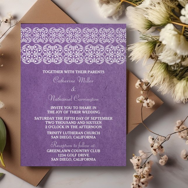 Lila Modern BröllopBjud i Böhmen Inbjudningar (Purple Modern Bohemian Wedding Invite)