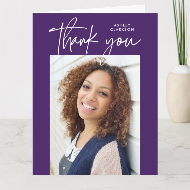 Lila Modern Calligraphy Photo Studenten-mapp Tack Kort (Framsida)
