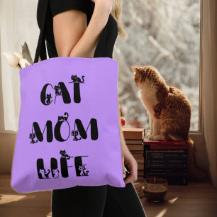 Lila Modern Cat Mamma Life Cute Mors dag Tygkasse