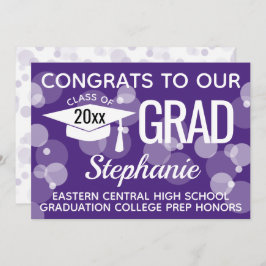 Lila Modern Confetti Bokeh Bubbles Studenten Inbjudningar