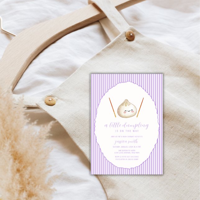 Lila Modern Flicka Asiatisk Dumplings Babyfirande  Inbjudningar (Purple Modern Girl Asian Dumpling Baby Shower Invitation)