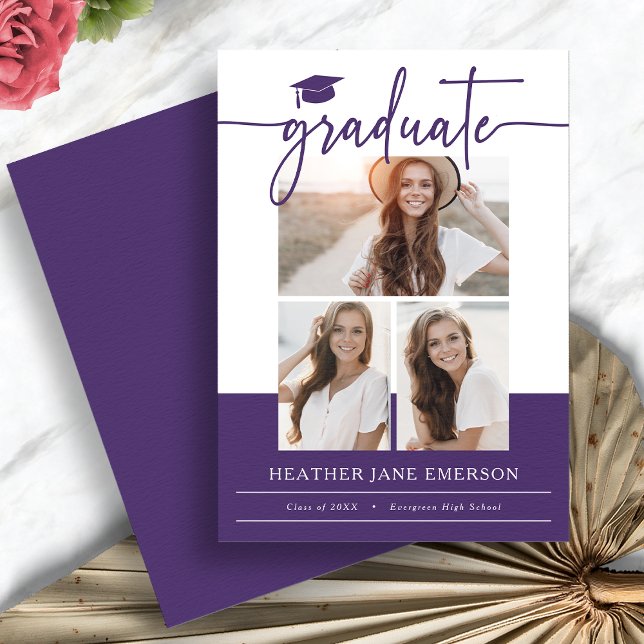 Lila Modern Foto Examen Meddelande (Purple Modern Photo Collage Graduation Announcement by Painted Paperie
)
