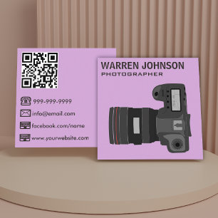 Lila Modern Fotograf QR-kod Fyrkantigt Visitkort