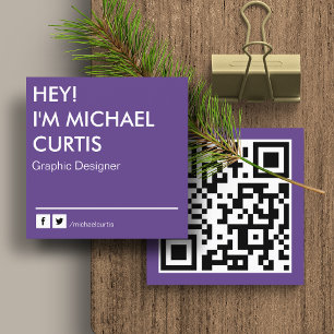 Lila Modern Grafisk Designer QR-kod Fyrkantigt Visitkort