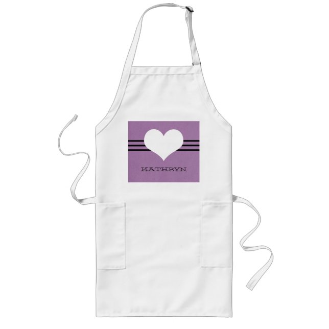 Lila Modern Heart Apron Långt Förkläde (Framsidan)