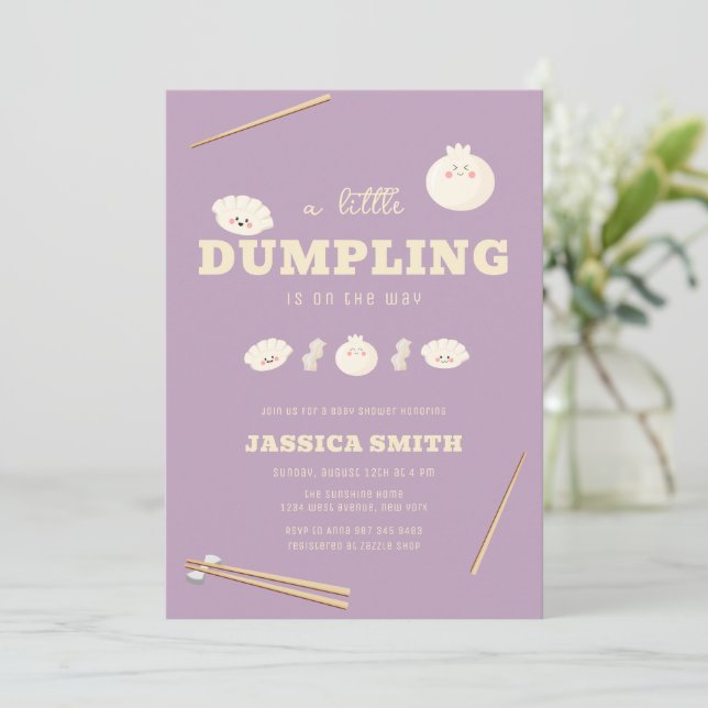 Lila Modern Kawaii Bao Dumplings Baby Shower  Inbjudningar (Stående Fram)