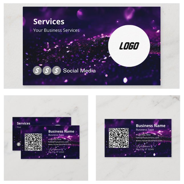 Lila Modern Logotyp Skannbar QR-kod Visitkort (Purple Modern Logo Scannable QR Code Business Cards)