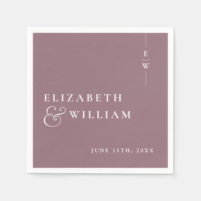 Lila Modern Minimalistisk Elegant Monogram Bröllop Pappersservett (Framsidan)