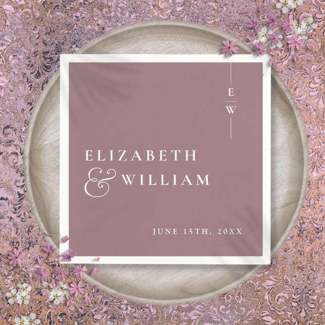 Lila Modern Minimalistisk Elegant Monogram Bröllop Pappersservett (Mauve Modern Minimalist Elegant Monogram Wedding Napkins)