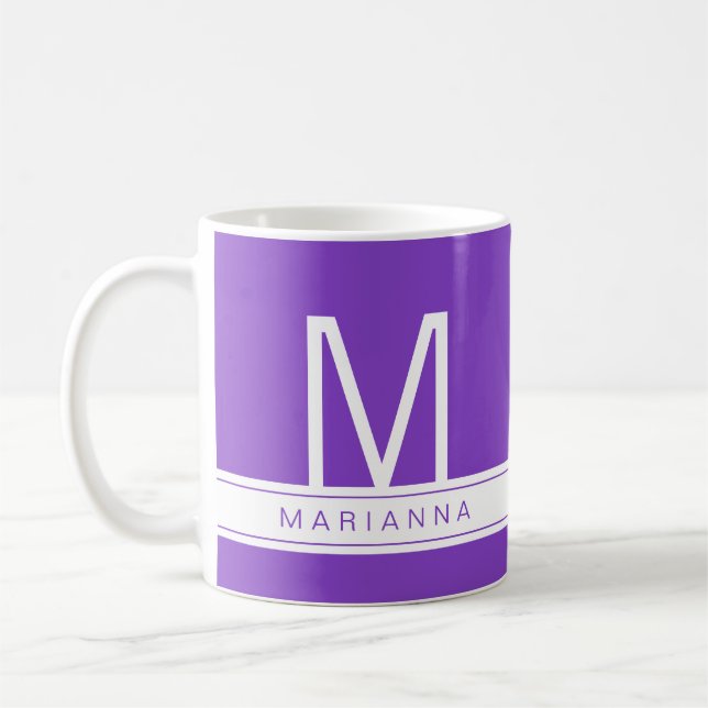Lila Modern Monogram Simple Namn Initial Kaffemugg (Vänster)