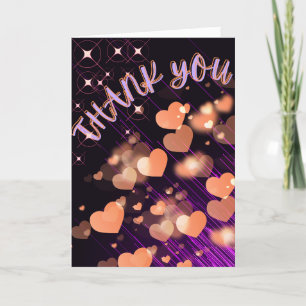 Lila Modern Neon Heart Stars Bröllop-årsdag Tack Kort