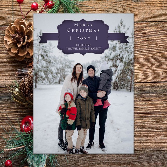 Lila Modern och enkelt julfotoport Julkort (Purple Modern and Simple Christmas Photo Card)