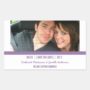 Lila Modern Photo Save the Date Stickers Rektangulärt Klistermärke
