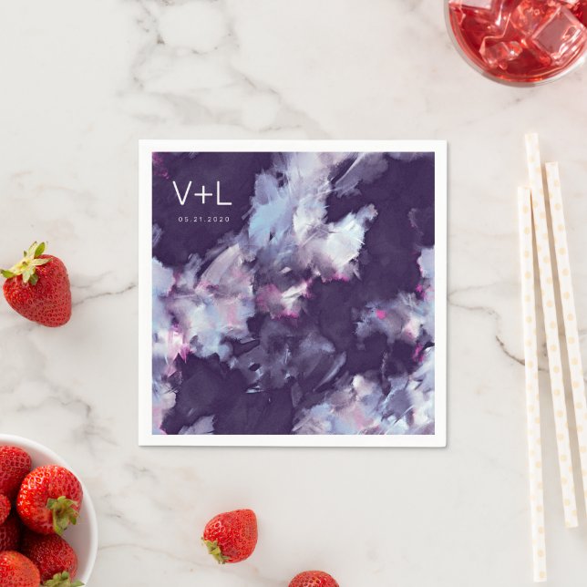 Lila Modern Push Stroke Bröllop Pappersservett (Insitu)