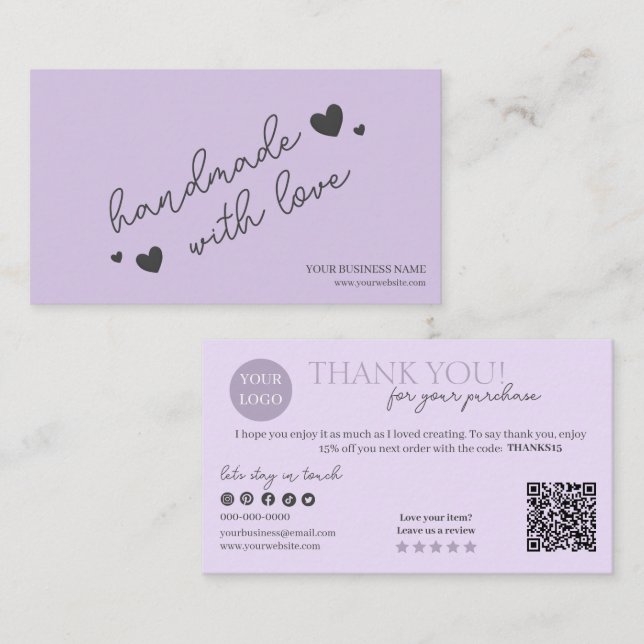 Lila Modern Script QR-kod, Tack Visitkort (Fram/baksida)