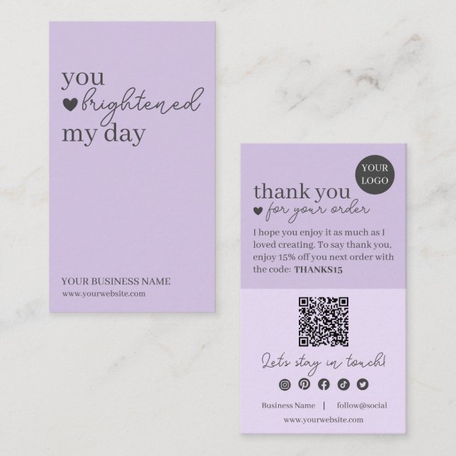 Lila Modern Script QR-kod, Tack Visitkort (Fram/baksida)