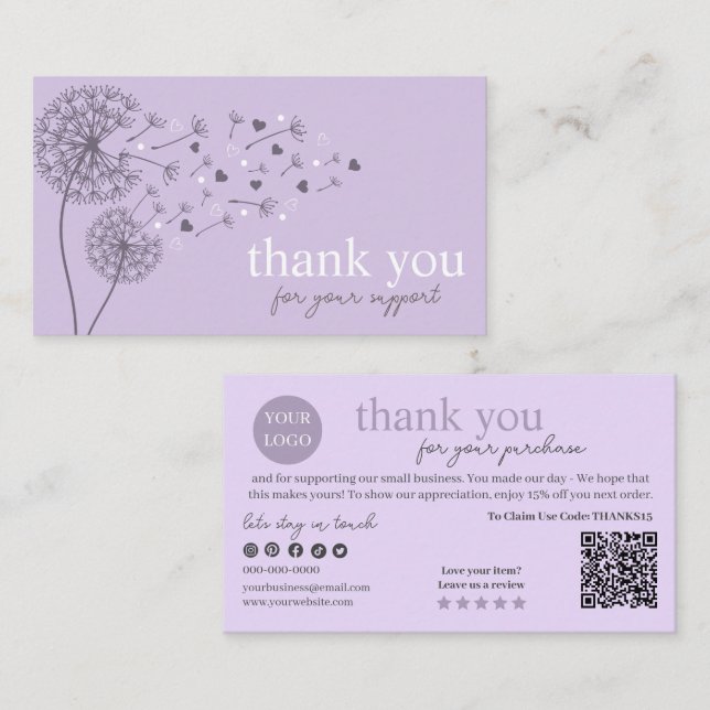 Lila Modern Script QR-kod, Tack Visitkort (Fram/baksida)