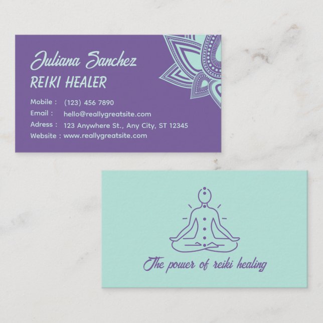 Lila modern stil Reiki-visitenkort Visitkort (Fram/baksida)