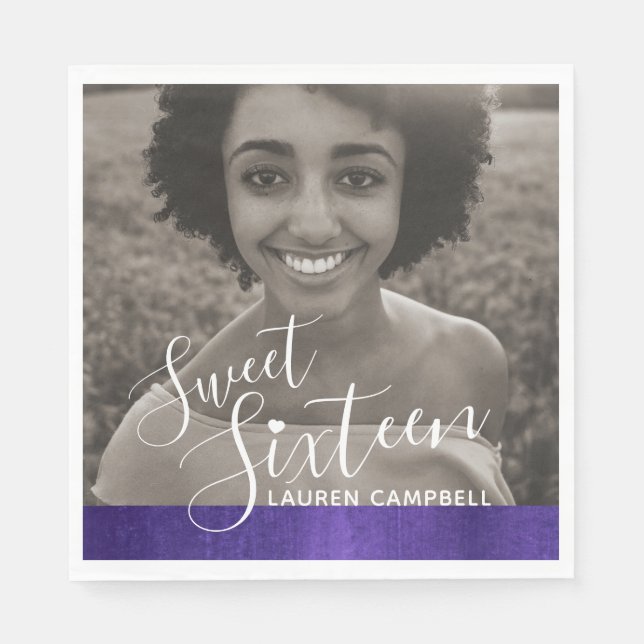 Lila modern sweet sixteen-fotomall pappersservett (Framsidan)