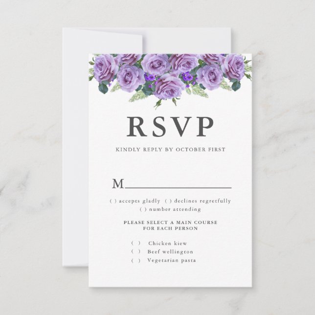 Lila Modern Typography Elegant Blommigt Bröllop OSA Kort (Framsida)