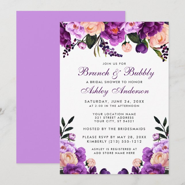 Lila Möhippa Brunch Inbjudan V (Fram/baksida)