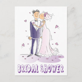 Lila Möhippa Tecknad Bride & Groom Bröllop Inbjudan Vykort