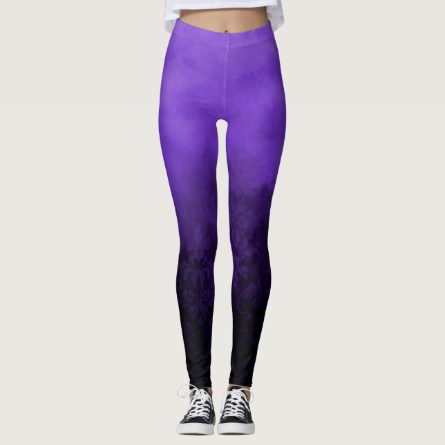 Lila Molnig Rökig Damast Glamour Mode Leggings (Framsida)
