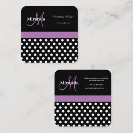 Lila Monogram Black White Polka Dot Fyrkantigt Visitkort