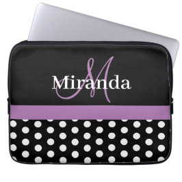 Lila Monogram Black White Polka Dot Laptop Fodral