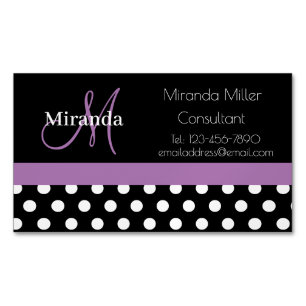 Lila Monogram Black White Polka Dot Magnetiska Visitkort